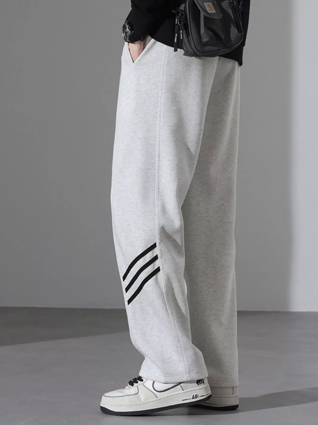 Men's Full Size Casual Loose Fit Sweatpants with Stripes Plus Size - -