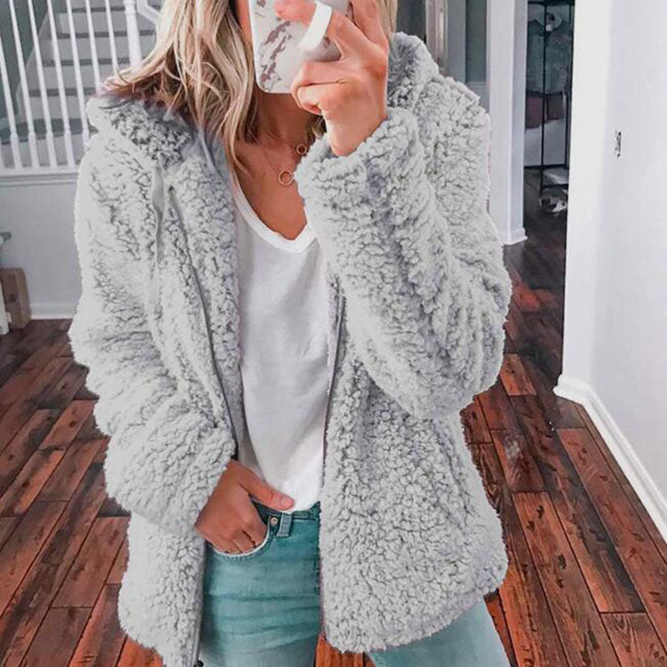 Thick Warm Soft Fleece Jacket Female Pocket Zipper Coat