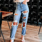 Women Casual Denim Long Pants Ladies Torn Jeans 2 XL