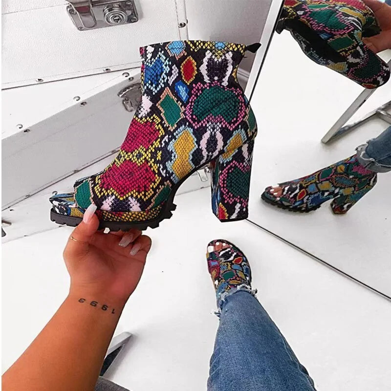 Zipped Open Toe Ankle Boots - Kia Day Design