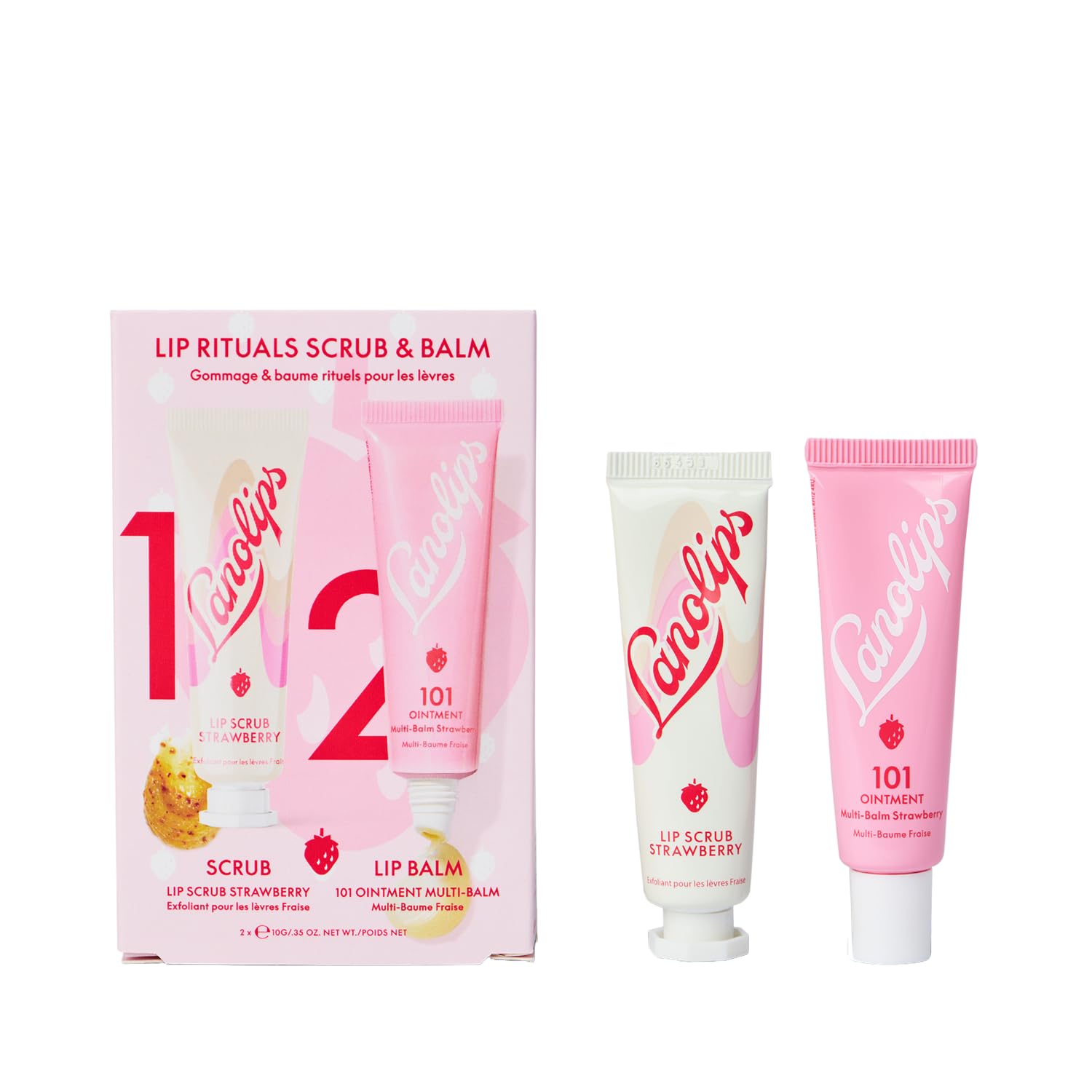 Lanolips Strawberry Lip Scrub & Lip Balm Set - - lip gloss