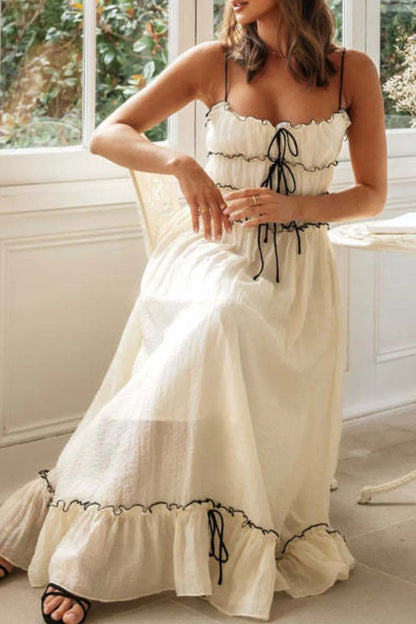 Frill Tied Front Midi Cami Dress - -