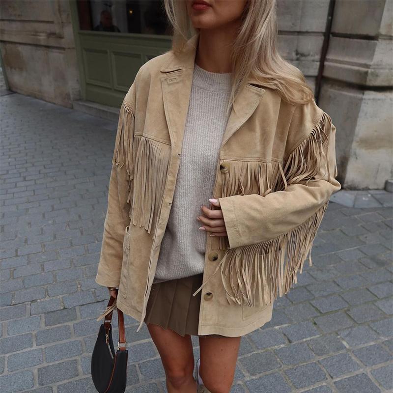Brown Jacket With A Lapel Tassel Detailing, And Long Sleeves- Social Buzz eSIMs- {{Product type}}