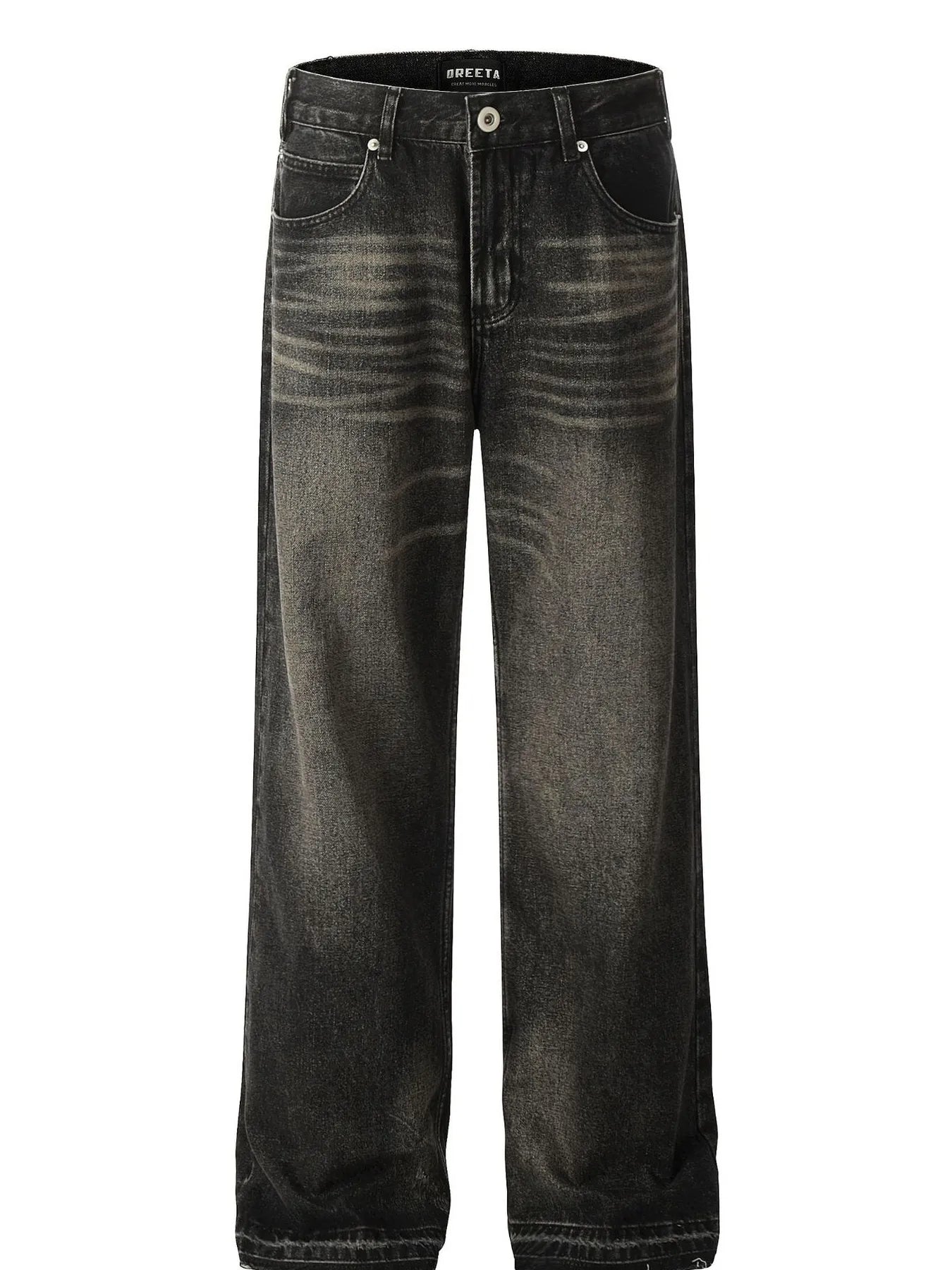 Men's Vintage Washed Frayed Hem Jeans - -