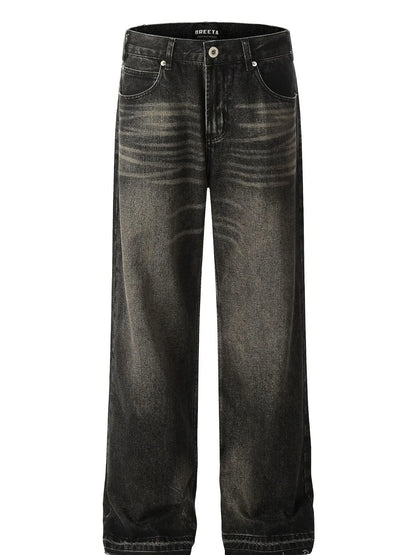 Men's Vintage Washed Frayed Hem Jeans - -