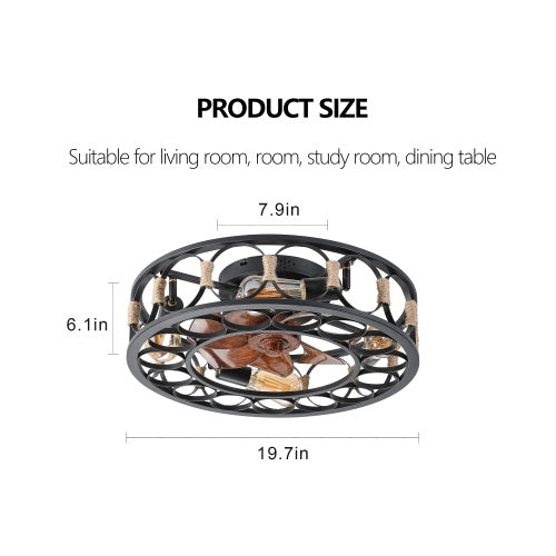 Black Cage Ceiling Fan With Light Remote Control 6 Speed - - fan
