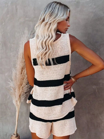 Striped Knit Tank and Shorts Set- Shopimist- {{Product type}}