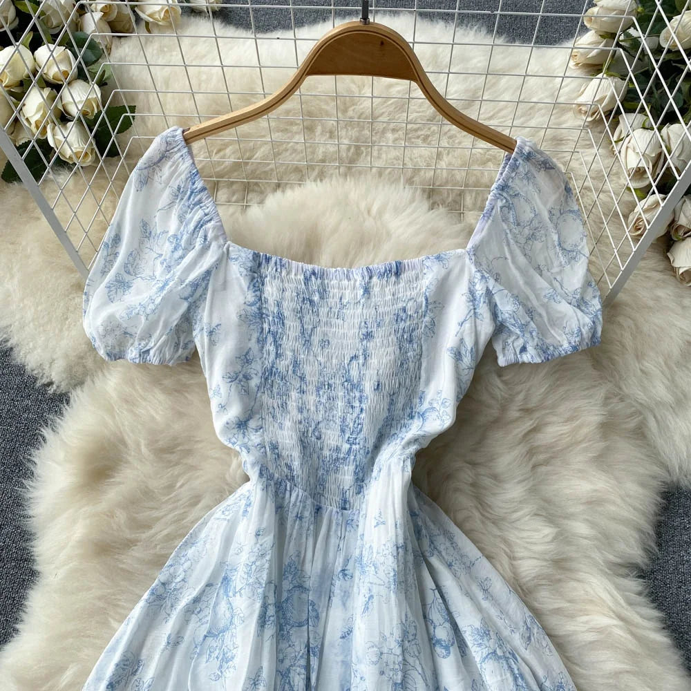 Floral Dresses Summer New Square Neck Vintage Dresses