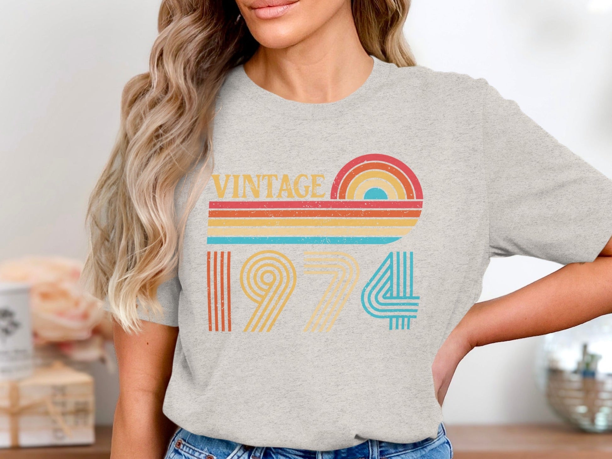 Vintage 1974 Retro Rainbow Distressed Design T-Shirt- Cloud 16 Clothing Co.- {{Product type}}