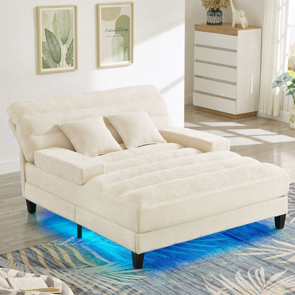 Chaise Bed Lounge Sofa Chair With Adjustable Backrest And LED Light Strip- Unique Piece Furniture- {{Product type}}