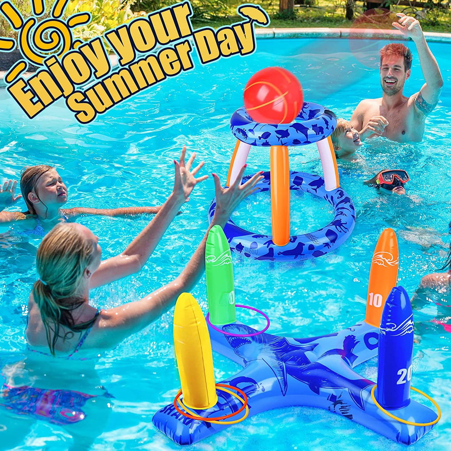 Inflatable Basketball Hoop for Pool Games Outdoors - - pool toy