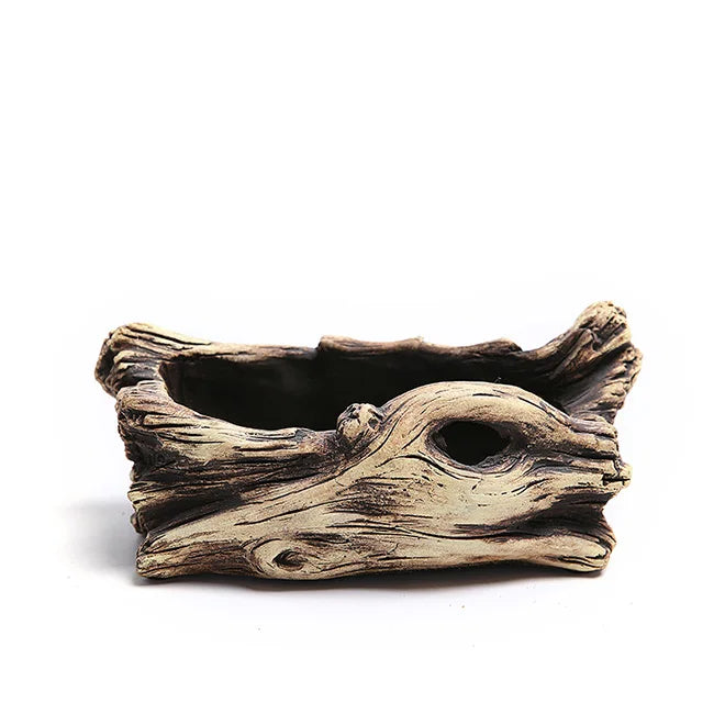 Driftwood Planter Wood Vintage Plant Container Cement Flower Pot