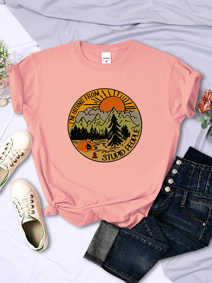 I'm Hiding From Stupid People Camping Scenery Women's Tops Hip-hop Fashion Street See size chart under “more details” - - Tops