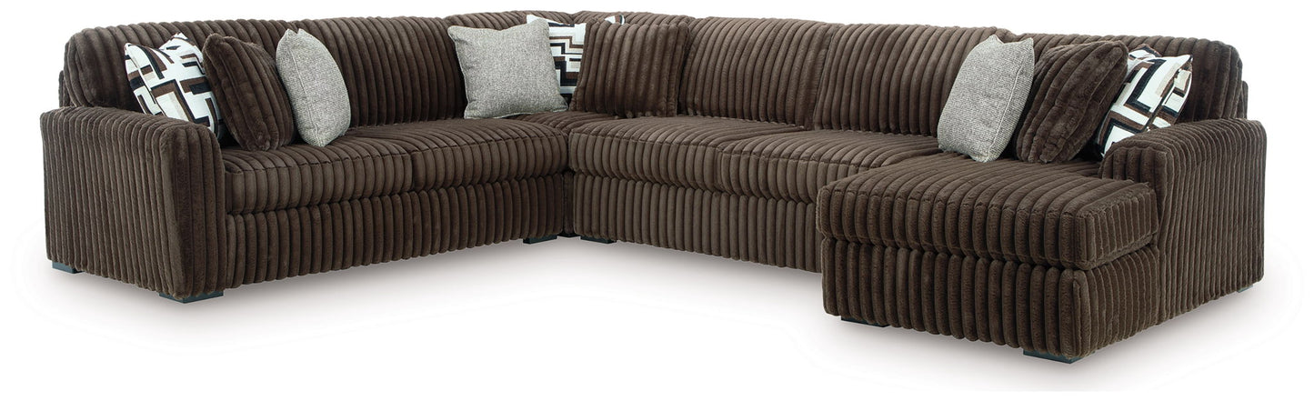 Midnight-Madness - Sectional - Dark Brown 4 Pc. Right Arm Facing Corner Chaise Sectional - Stationary Sectionals