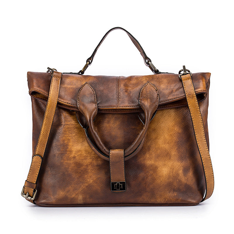 Retro Style Cowhide Crossbody Handbag for Women - orange - handbag