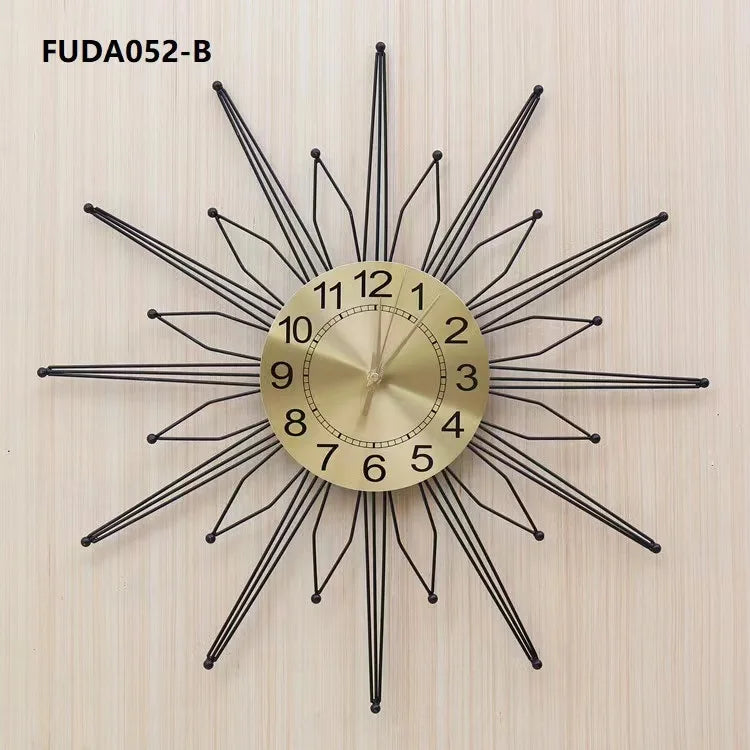 60cm 3d Sun Shaped Retro Hanging Clock Creative Silent Iron Nordic Wall Clock