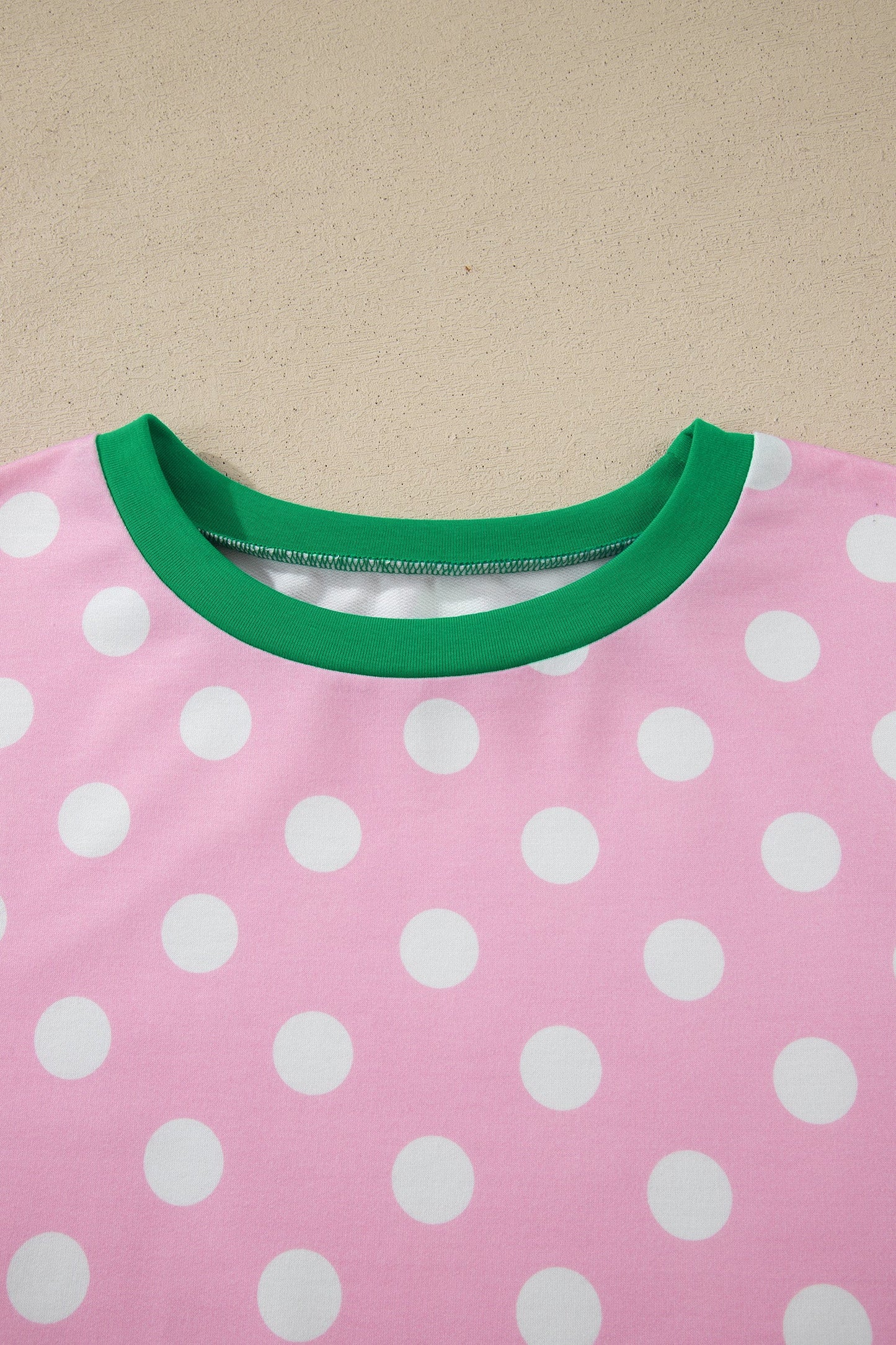 Pink Polka Dot Contrast Edge Casual Short Set - - Two Piece Sets/Short Sets