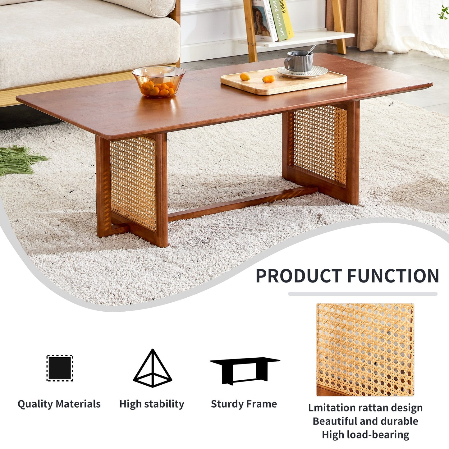 Chinese Style Imitation Rattan Tea Table Walnut Color - - Furniture
