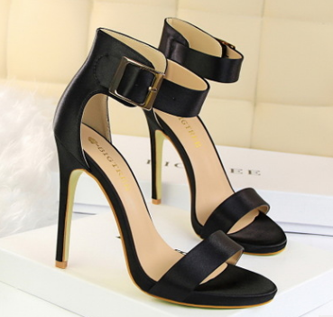 Stiletto Heels Satin High Heels Buckle Sandals - black 34 - heels
