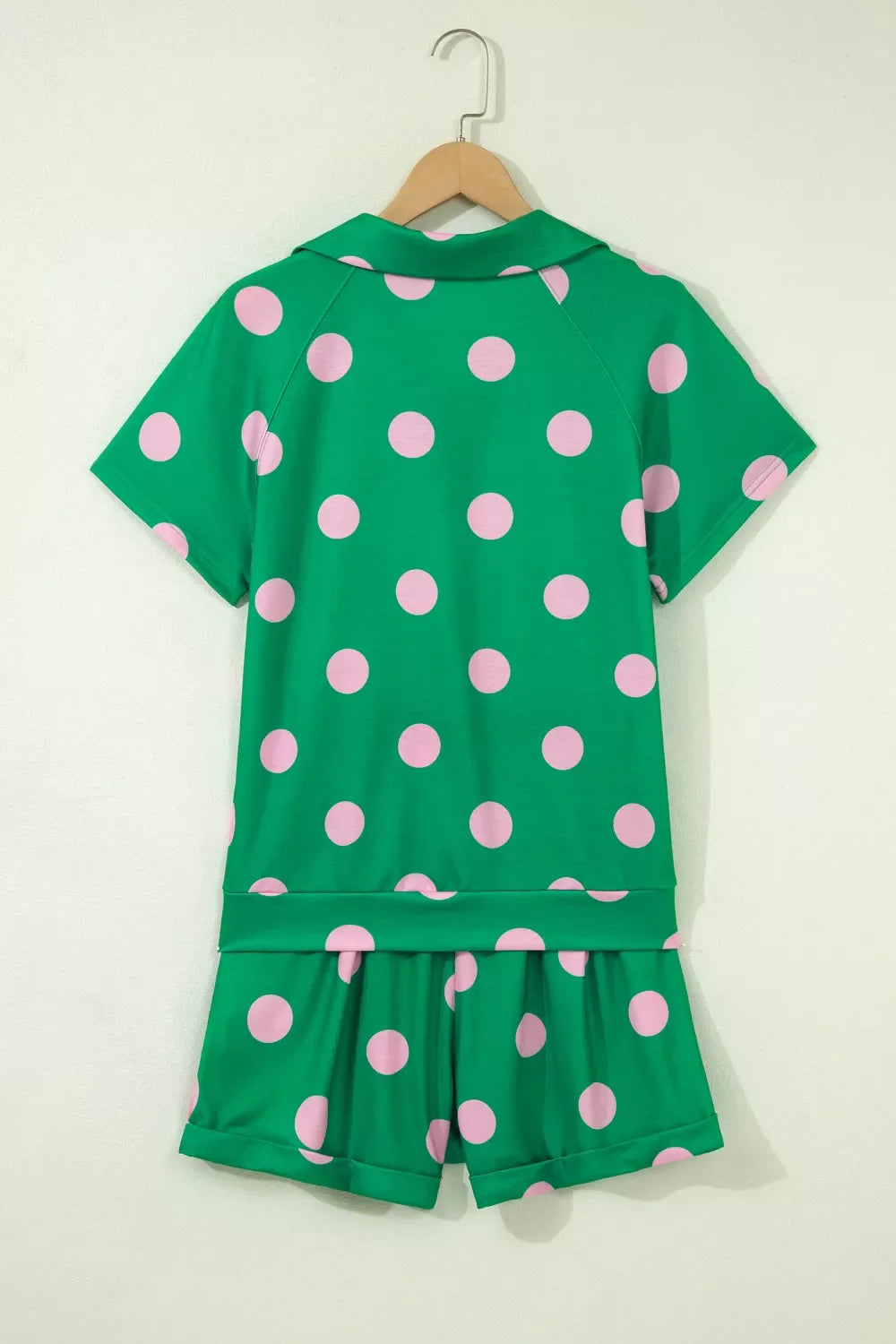 Polka Dot Print V Neck Tee Short Set- Shopimist- {{Product type}}