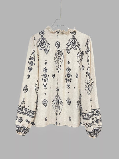 Vintage Print Long Sleeve Shirt - -