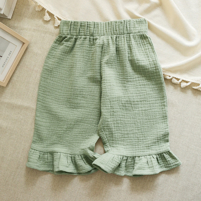 Cotton Girls Flared Pants - Casual Ankle-Length Pants - Green 120 - pants