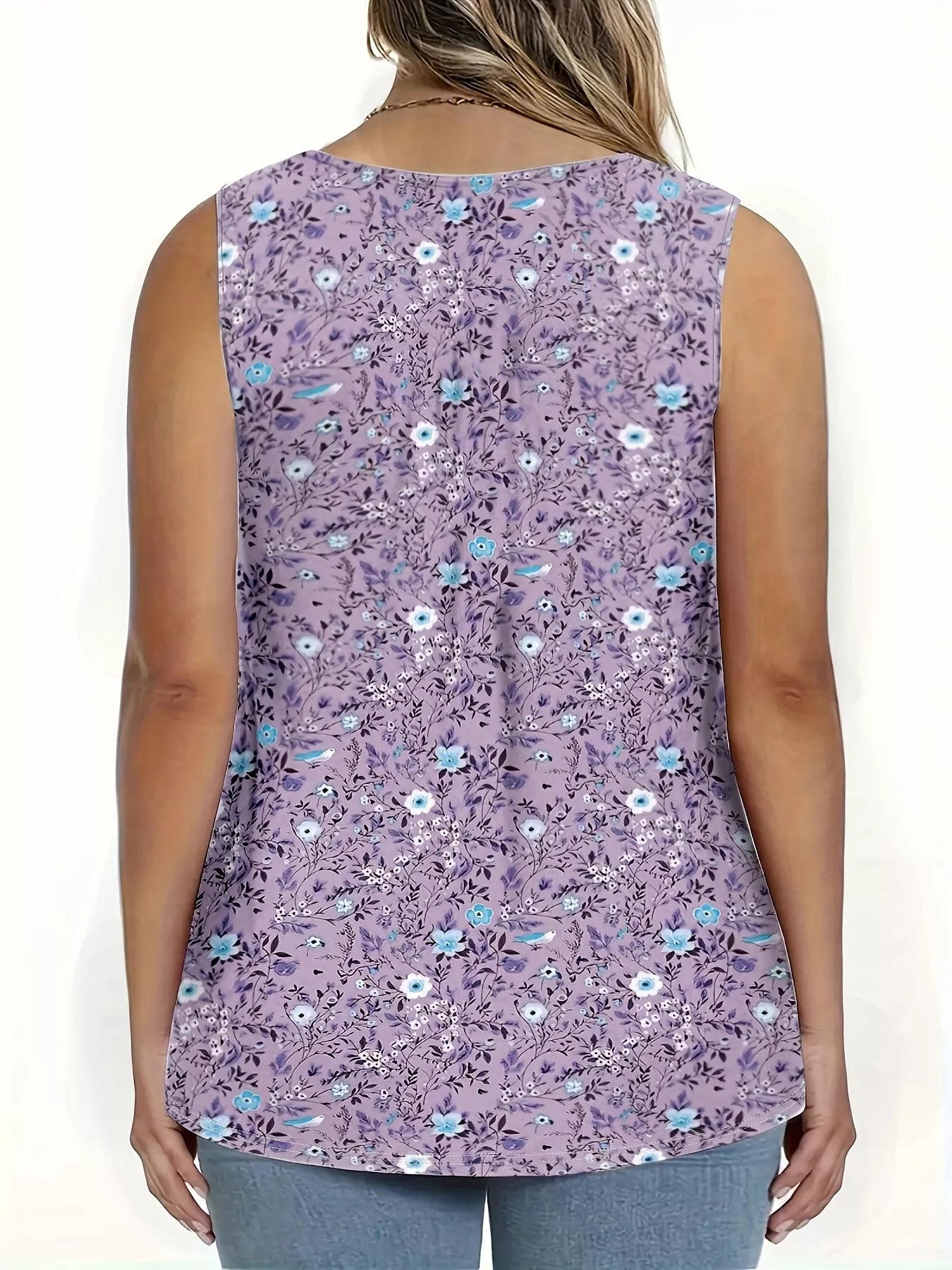 Full Size Floral Print Button Detail Tank Plus Size- Shopimist- {{Product type}}