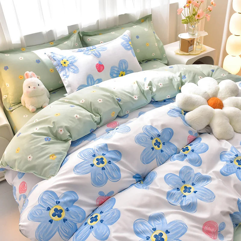 4pcs Microfiber Plant Bedsheets Bedding Set Bedcover Set