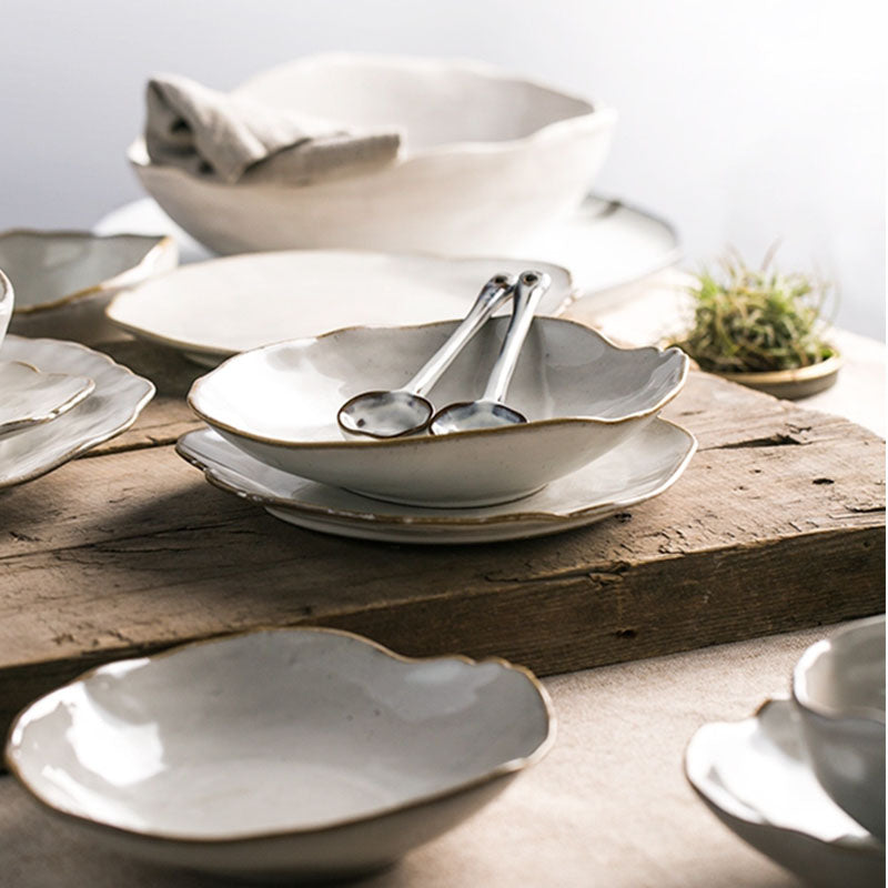Ceramic Irregular Dinnerware Set with Bowls and Plates - - dinnerware