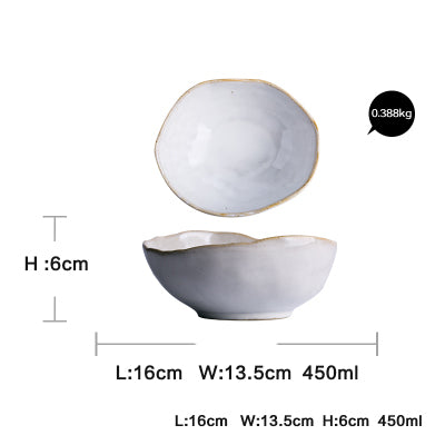 Ceramic Irregular Dinnerware Set with Bowls and Plates - White-5 inch handmade bowl - dinnerware