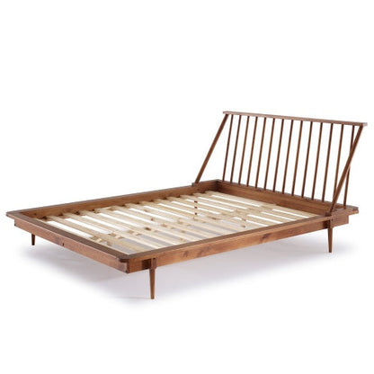Mid-Century Modern Solid Wood Queen Platform Bed Frame With Spindle Headboard - Caramel - - bed frame