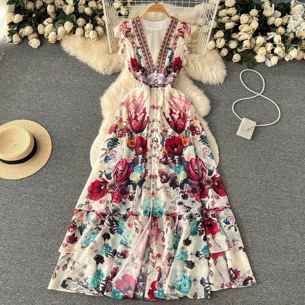 Floral High Waist Women Casual Sun Dress Sleeveless Casual Summer Maxi Dress