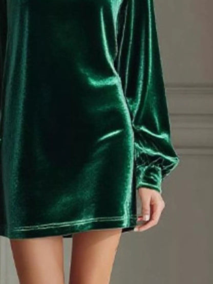 Velvet Long Sleeve Mini Dress - - Dresses