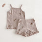 Baby Girl Cotton Floral Print Sleeveless Top and Shorts beige