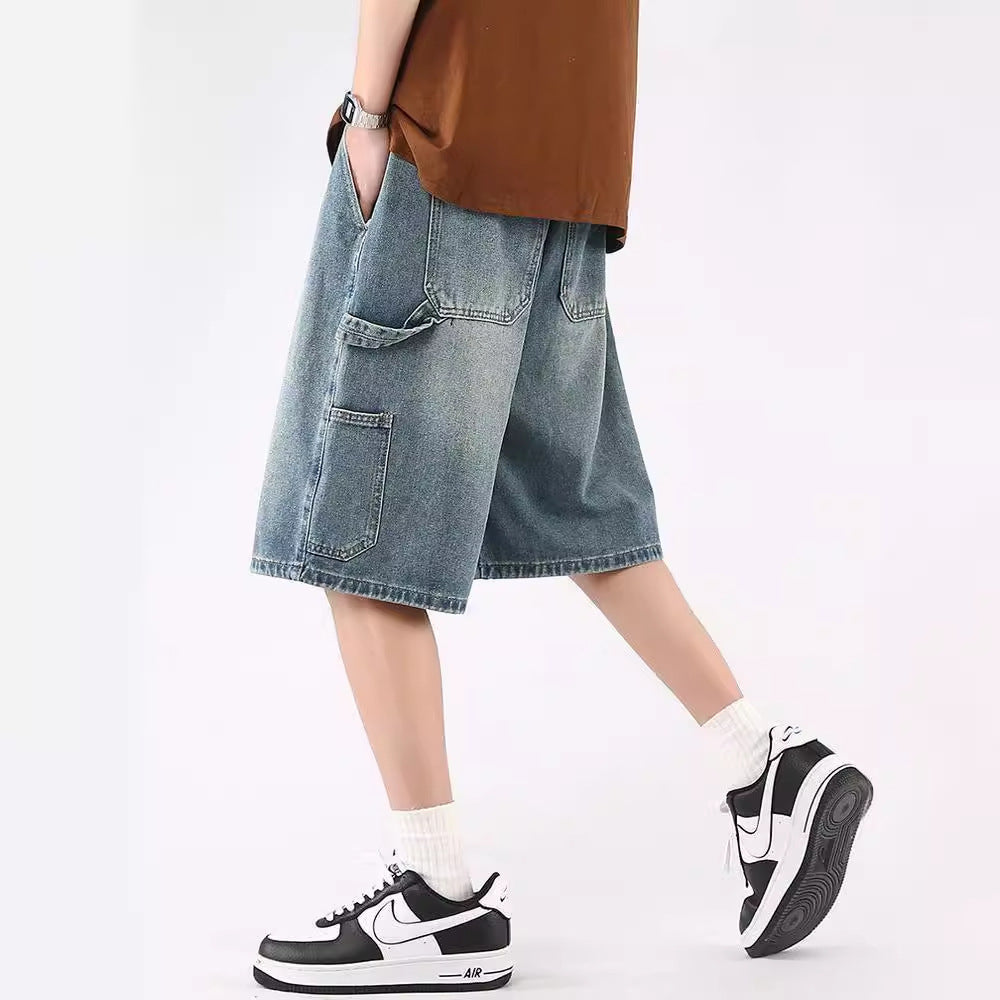 Mens Denim Shorts - Vintage Wash Summer Style - - jeans