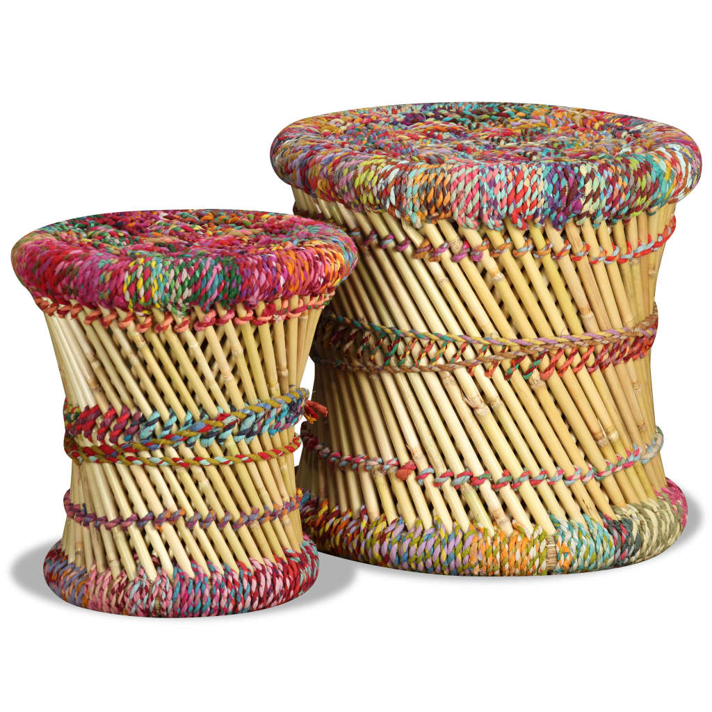 Handwoven Chindi Stool Set (2 Pieces) - - Stool