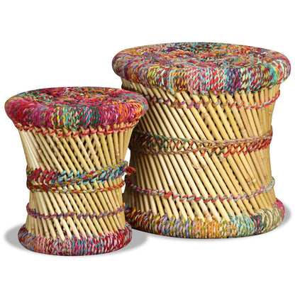 Handwoven Chindi Stool Set (2 Pieces) - - Stool