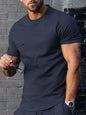 Men's Plus Size Solid Color Casual T-Shirt - Navy -