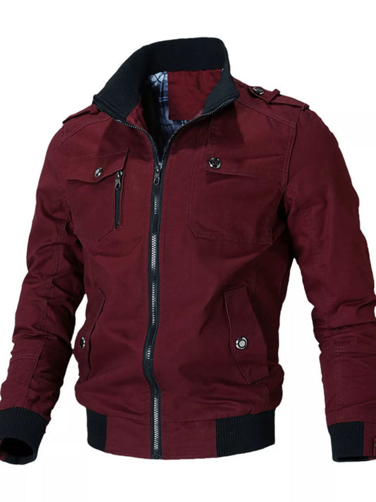 Men's Plus Size Casual Zip Up Lightweight Jacket - Red -
