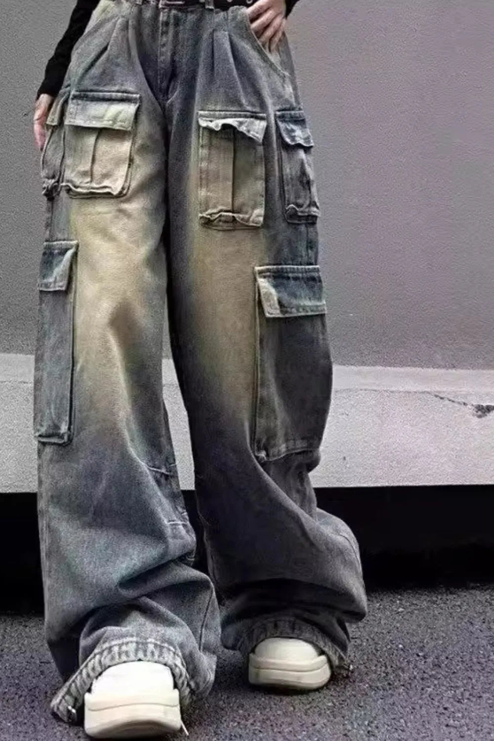 Men's Plus Size Wide Leg Cargo Jeans - Blue -