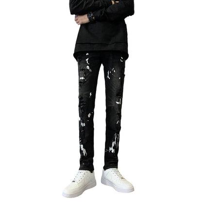 Mens Black Distressed Stretch Denim Jeans - - jeans