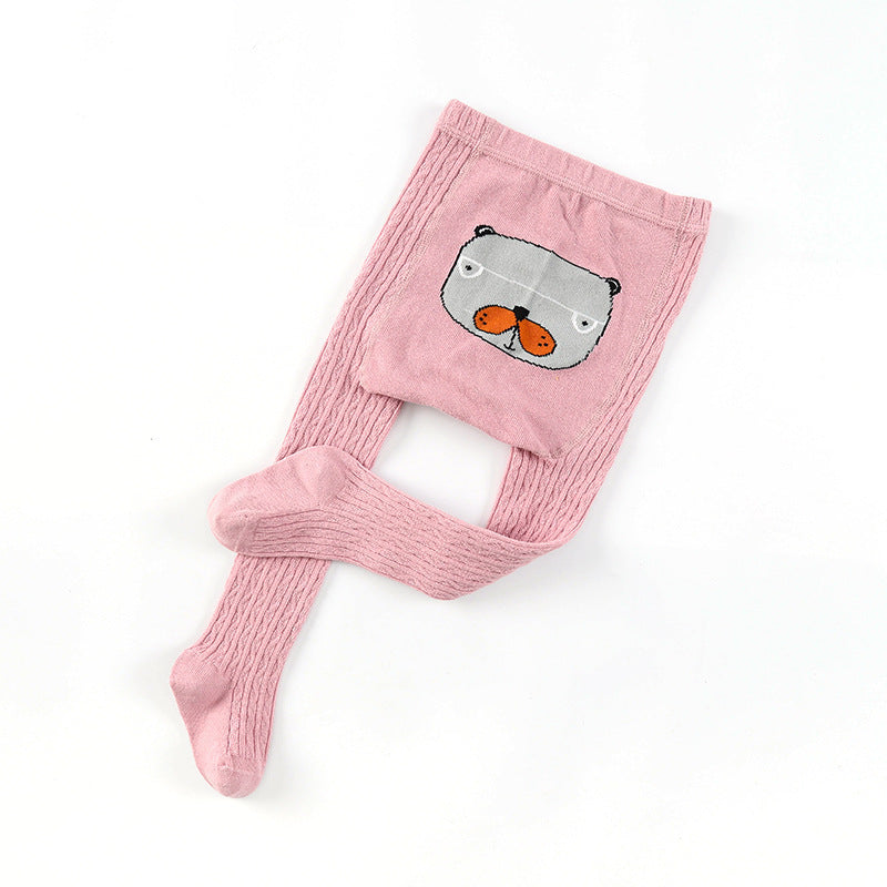 Embroidered Cotton Cartoon Pantyhose for Babies - Pink 4to6 - leggings