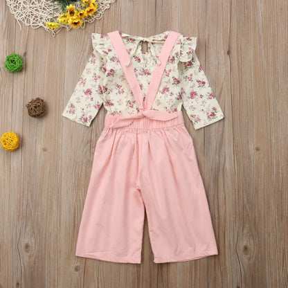 2PC Toddler Floral Top and Pants Overall Outfit