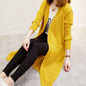 Long Sleeve Tri-Color Knit Sweater Mosaic Stripe Open Front Cardigan yellow