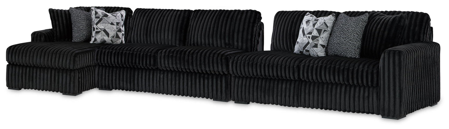 Midnight-Madness - Sectional - Black 3 Pc. Left Arm Facing Corner Chaise Sectional - Stationary Sectionals