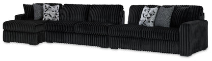 Midnight-Madness - Sectional - Black 3 Pc. Left Arm Facing Corner Chaise Sectional - Stationary Sectionals