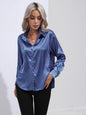 Collared Neck Buttoned Long Sleeve Shirt - Dusty Blue -