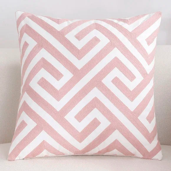 Solid Color Geometric Cushion Cover, Pink Decorative Sofa Cushion Cover