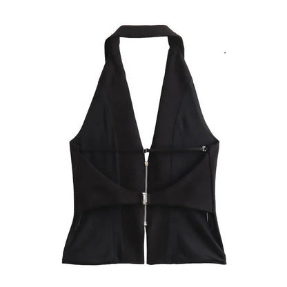 Women Backless Strapless Halter Corset Tops Front Zipper Camis Tops Kia Day Design