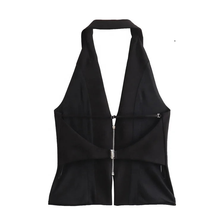 Women Backless Strapless Halter Corset Tops Front Zipper Camis Tops